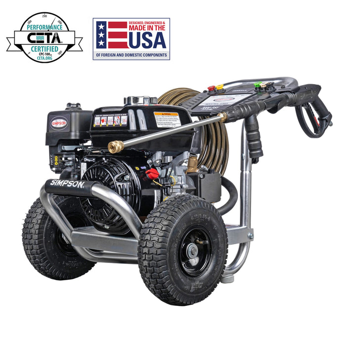 Simpson 3000 PSI at 3.0 GPM HONDA® GX200 with AAA® Triplex Plunger Pump Cold Water Gas Professional Pressure Washer- 61024