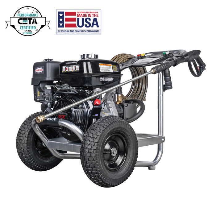 Simpson 4400 PSI at 4.0 GPM HONDA® GX390 with AAA® Triplex Plunger Pump Cold Water Gas Professional Pressure Washer-61028